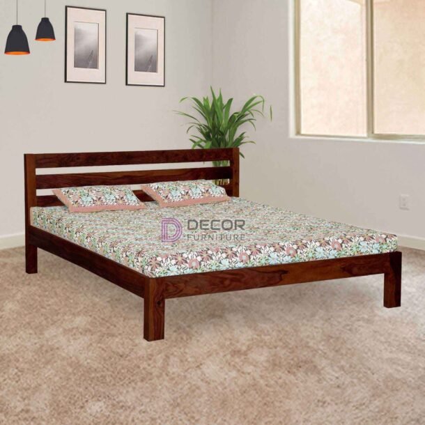 Spartan Solid Teak Wood Bed - Dark Finish