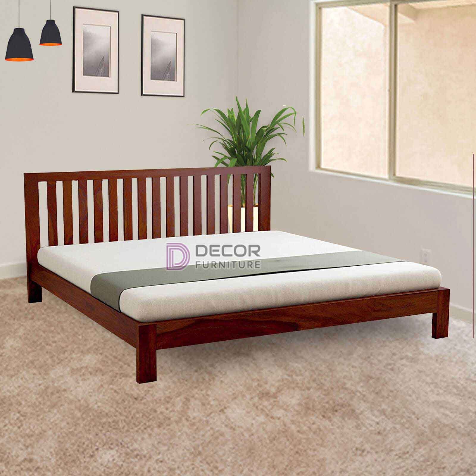 Omega Solid Teak Wood Bed - Dark finish