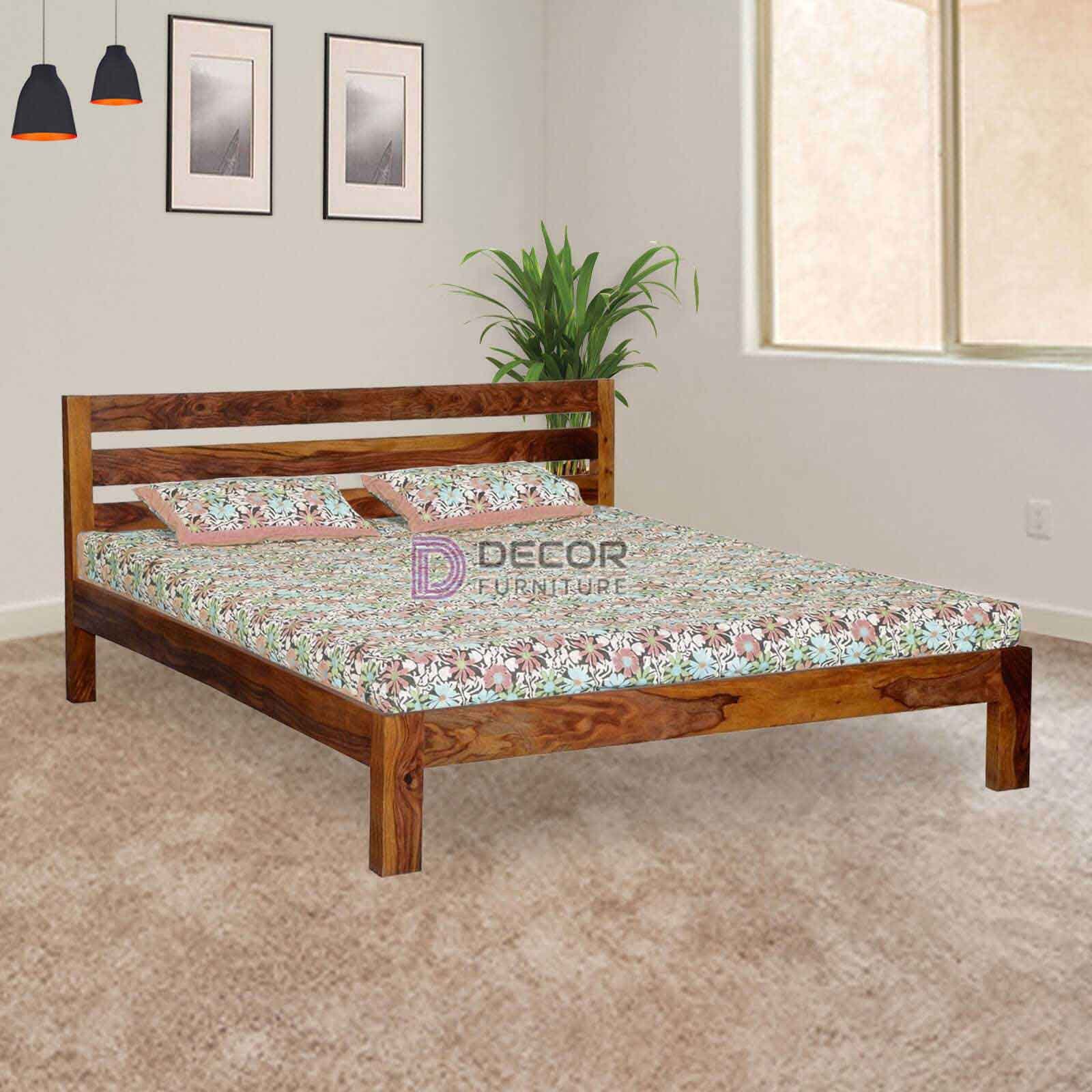 Spartan Solid Teak Wood Bed - Honey finish
