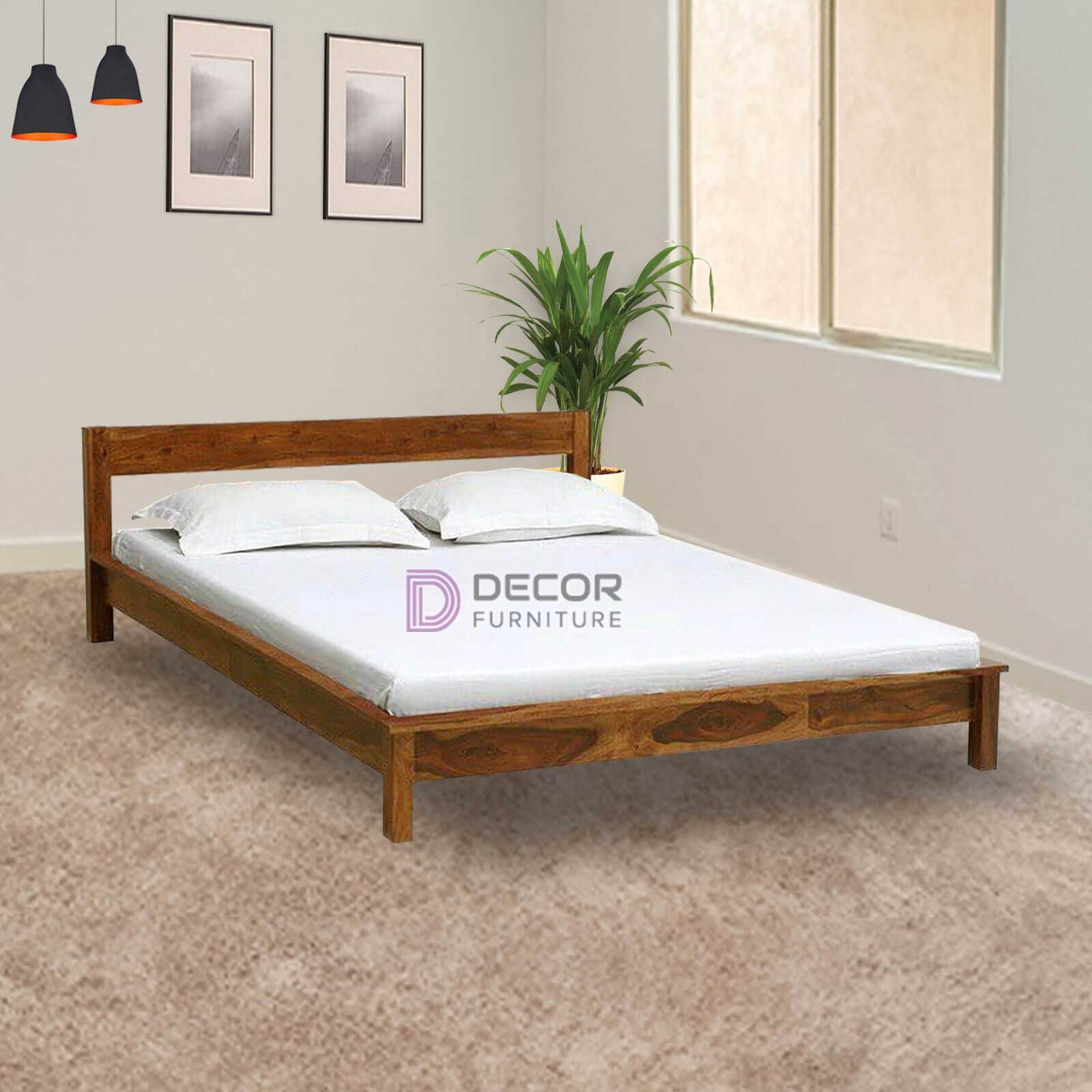 Andromeda Solid Teak Wood Bed - Honey color finish