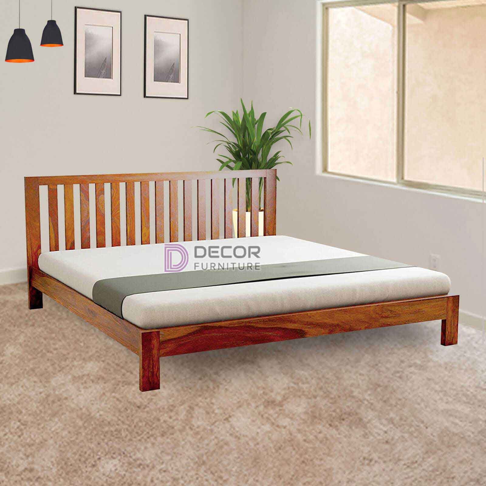 Omega Solid Teak Wood Bed - honey color