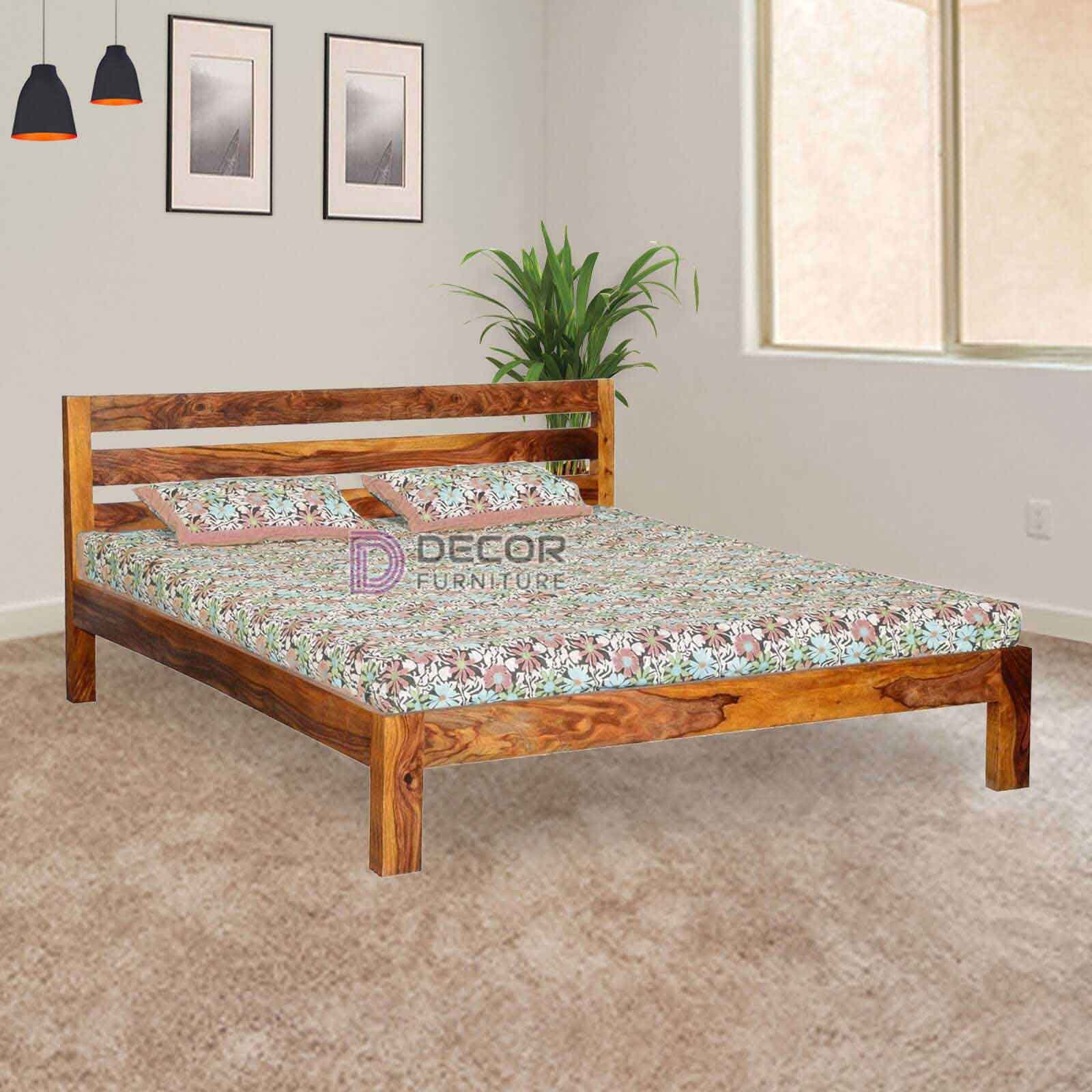 Spartan Solid Teak Wood Bed - Natural Finish