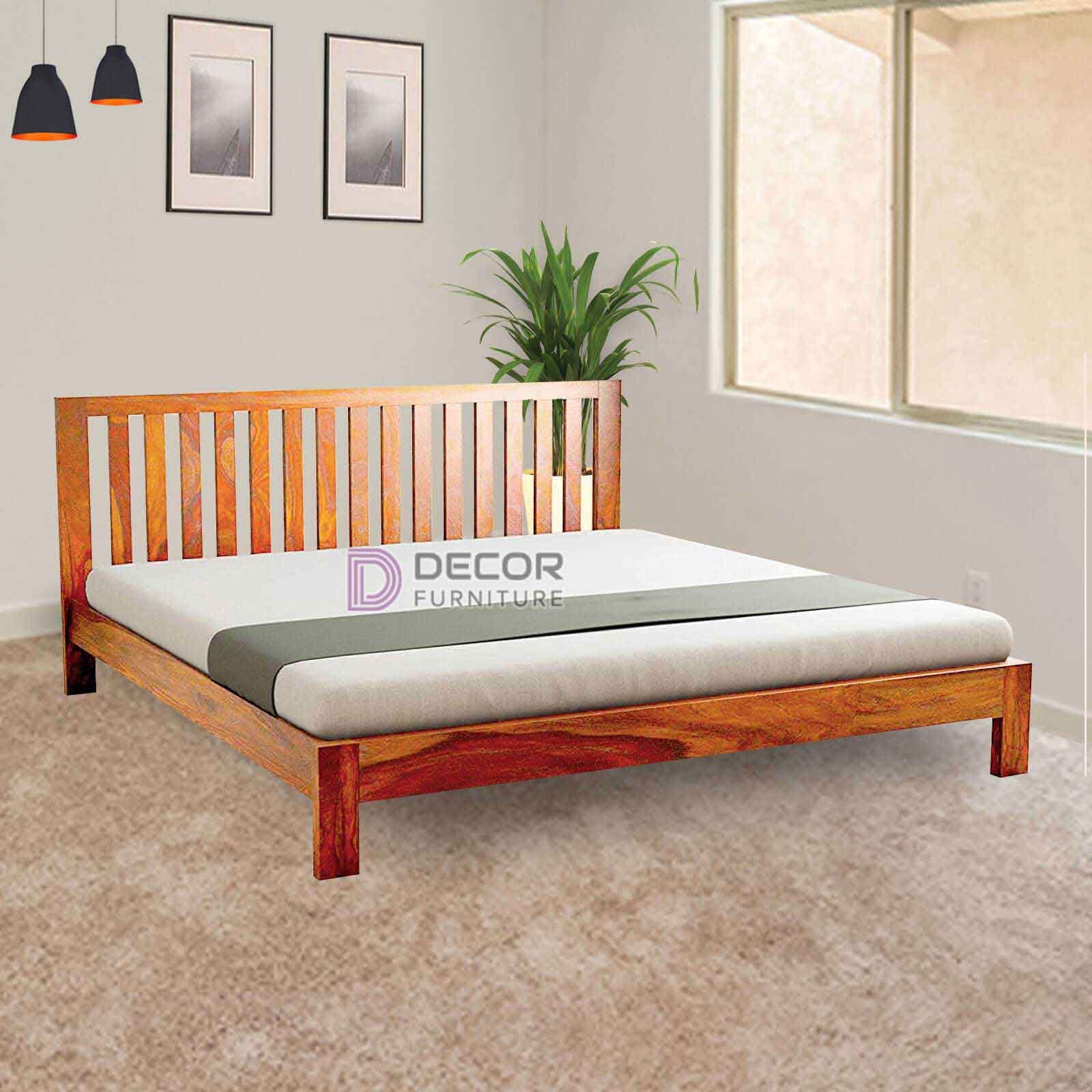 Omega Solid Teak Wood Bed - Natural finish