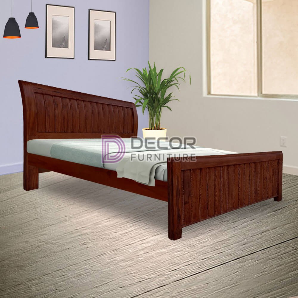 Kurinji Solid Teak Wood Bed - Dark Color