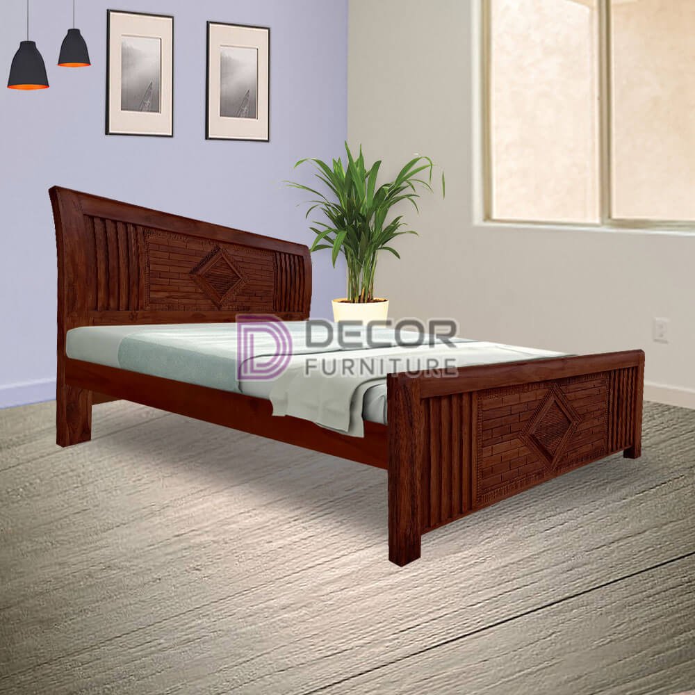 Triangulum Solid Teak Wood Bed - Dark colour