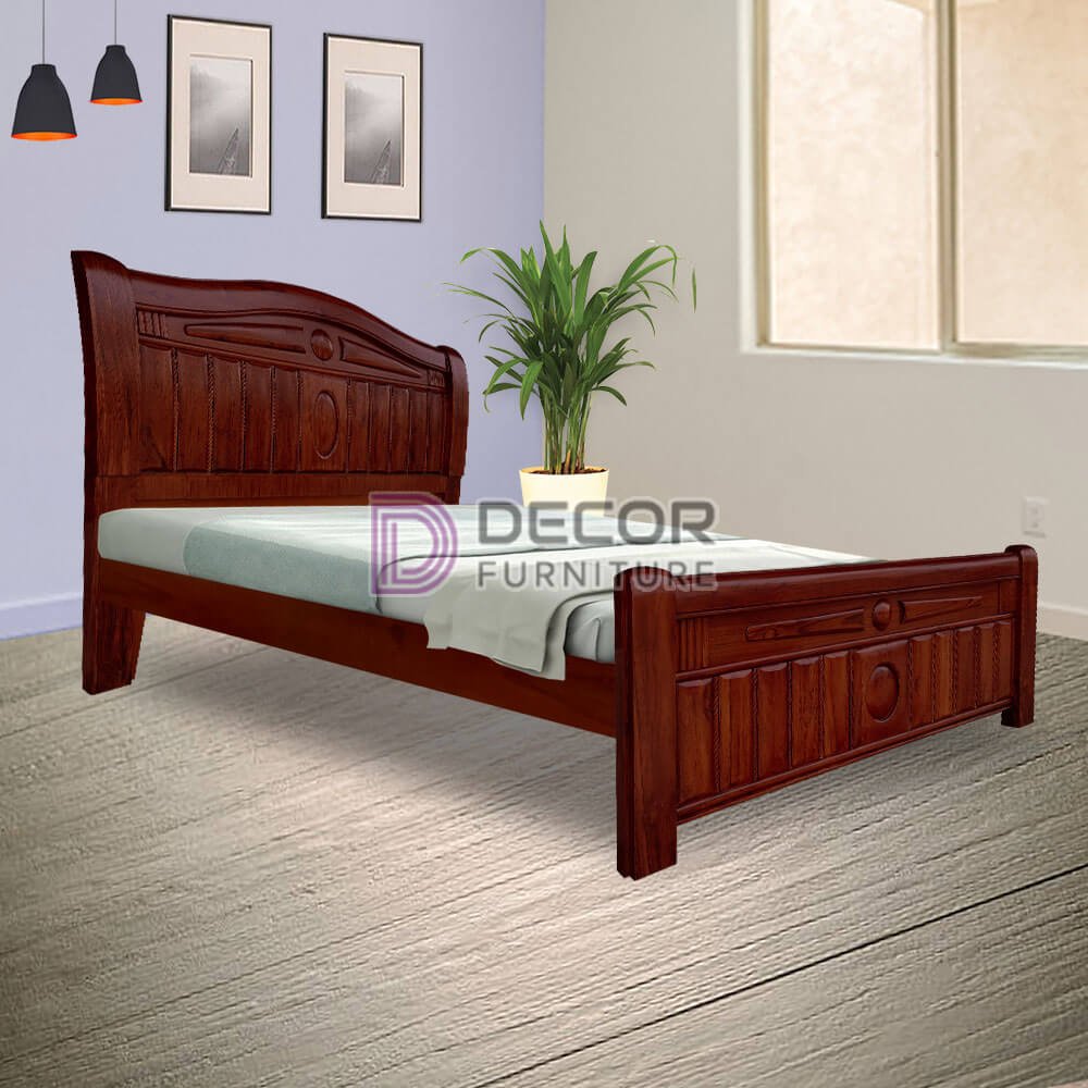 Neoclassical Solid Teak Wood Bed Dark brown finish