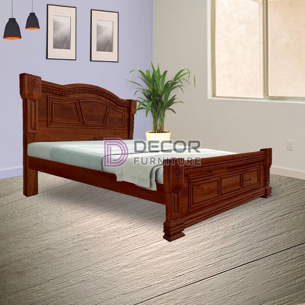 Plush Solid Teak Wood Bed - card finish