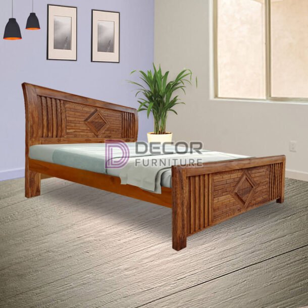 Triangulum Solid Teak Wood Bed - Honey color