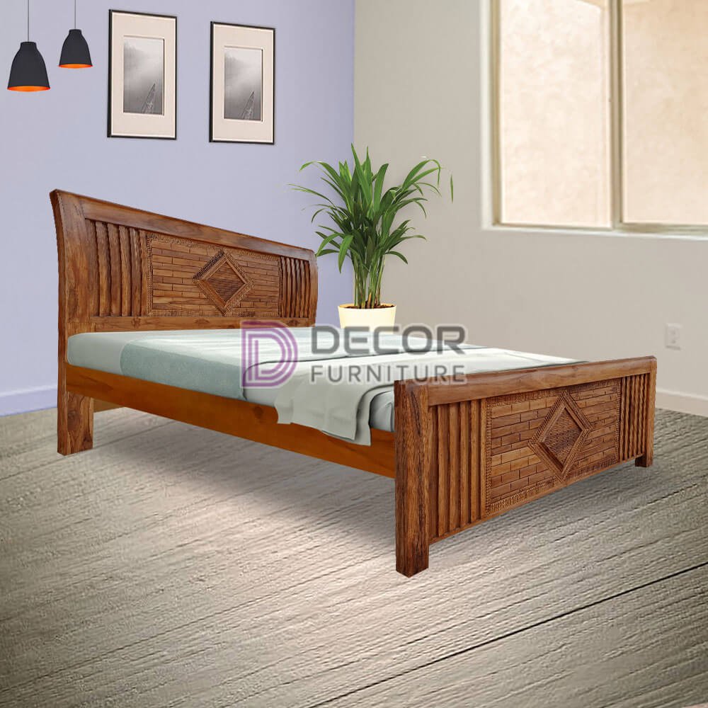 Triangulum Solid Teak Wood Bed - Honey color