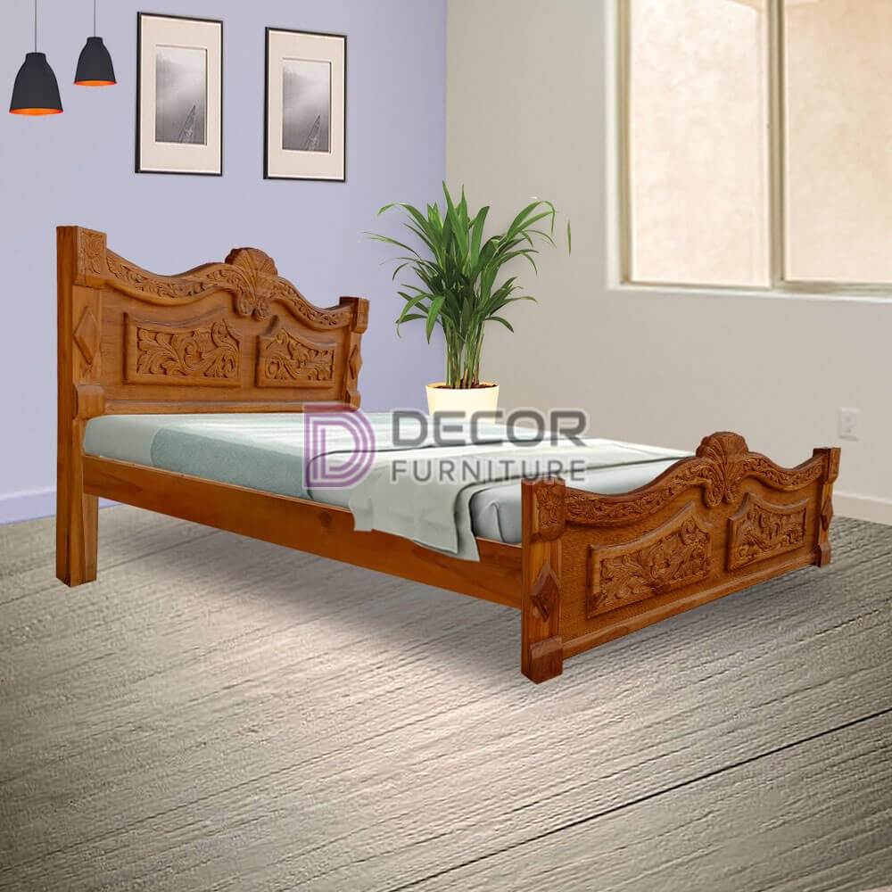 Mayil Solid Teak Wood Bed honey finish