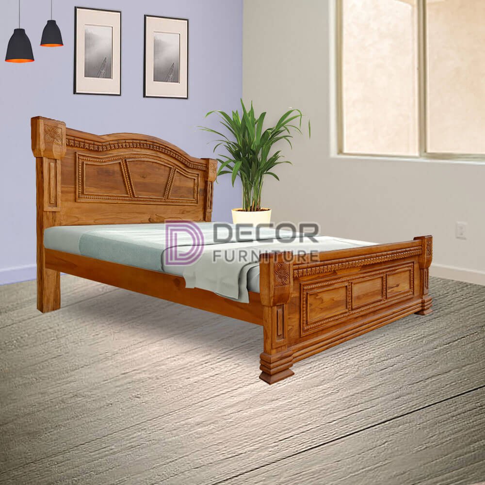 Plush Solid Teak Wood Bed Honey Finish