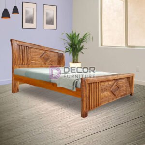 Triangulum Solid Teak Wood Bed - Natural wood color
