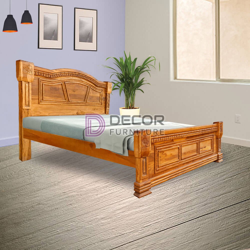 Plush Solid Teak Wood Bed - Teak wood finish