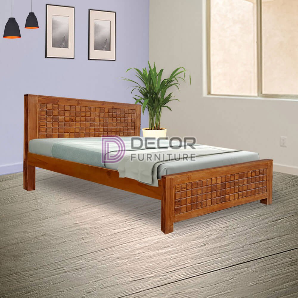 Victorian Solid Teak Wood Bed Honey Color
