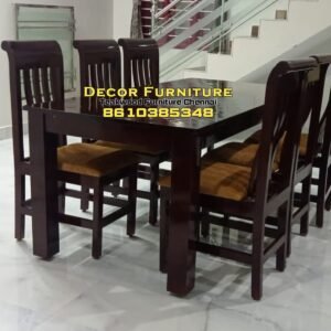 Teakwood 6 seater dining table with back curve chair