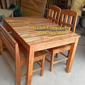 Teakwood dining table with 2 chair and single bench