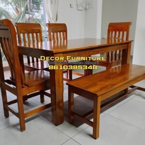 Teakwood 4 seater dining table set with single bench