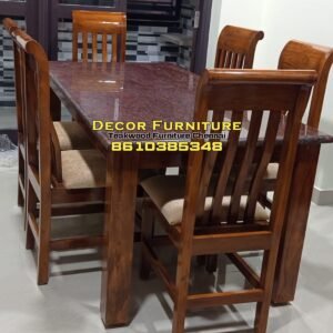 Granite top Teakwood 6 seater dining table set