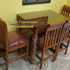 Teakwood 4 seater dining table set with Glass top