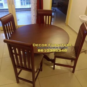 Round table Teakwood 4 seater dining table set with cushion