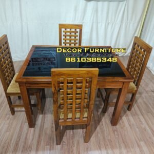 Teakwood Dining table 4 seater with glass top