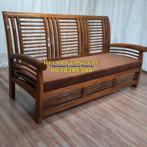 Elephant Thorn Design Teakwood Sofa – 3 Seater with Cushion