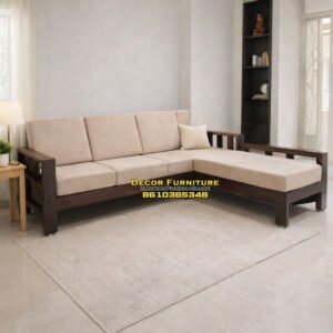 Dark Wallnut L Shape Corner Teakwood Sofa Set with Cushion