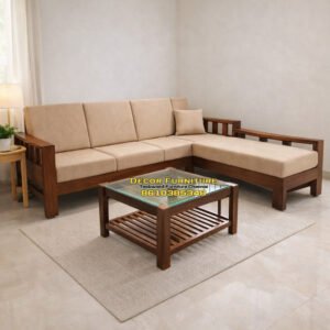L Shape Corner Teakwood Sofa Set 3 + Bench with Cushion