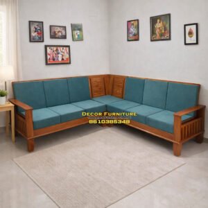 Corner L Shape 3 + 3 seater Teakwood Sofa Set with Cushion