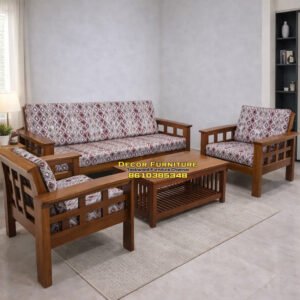 Checked design Teakwood Sofa Set 3+1+1 with Cushion