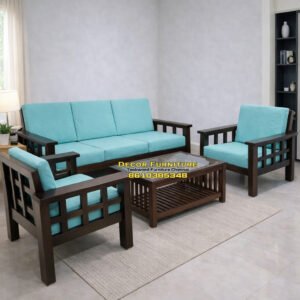 Dark Brown Teakwood Sofa Set 3 +1+1 with Cushion